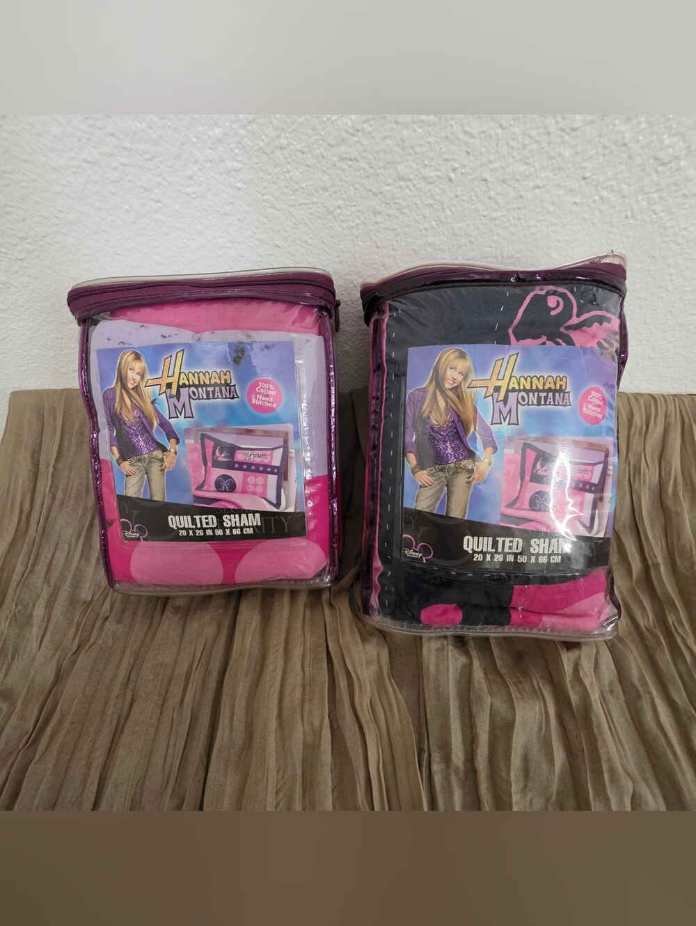Set 2 Disney Hannah Montana Pillow Shams Pop Rock Hand Stitched 20x26 Vintage